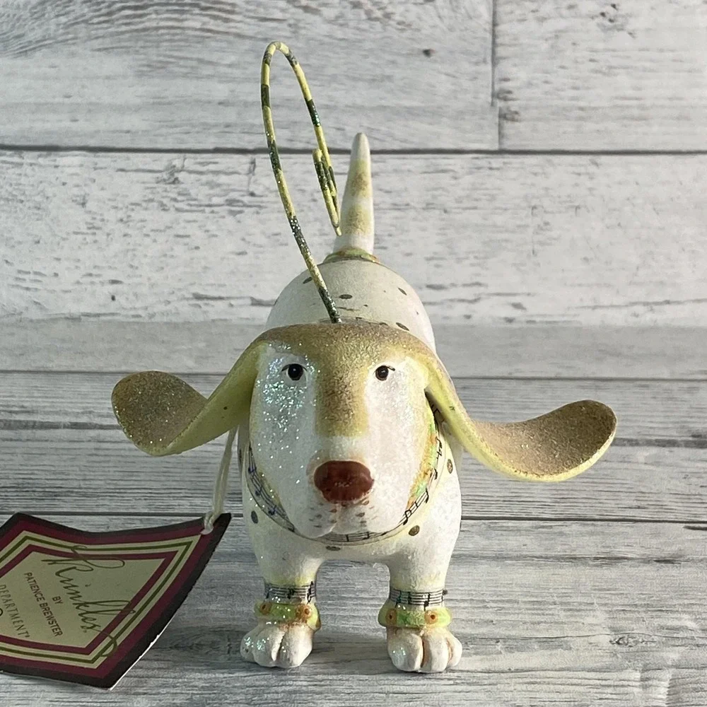 Dept 56 Krinkles Patience Brewster Musical‎ Dog Figurine Card Holder Glitter